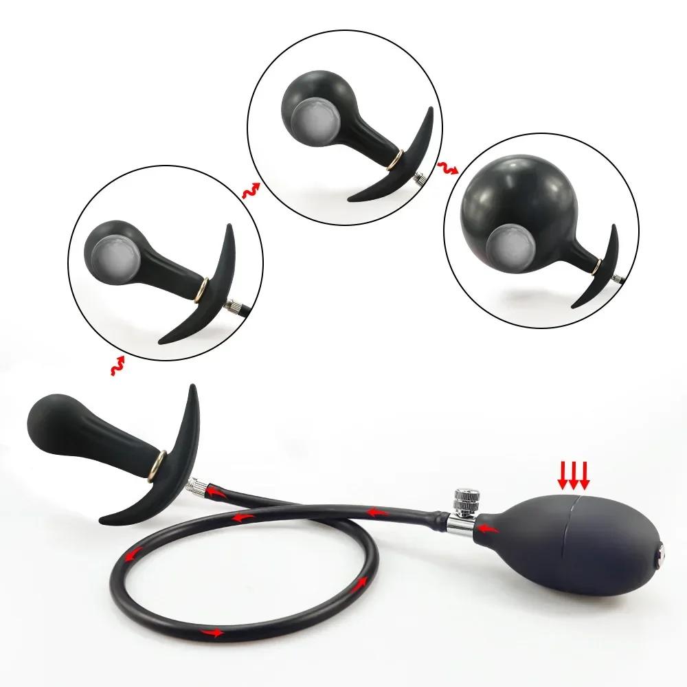 Inflatable Huge Butt Plug Built-in Steel Ball Women Vaginal Anal Dilator Expandable Silicone Prostate Massager Sex Toys for Men