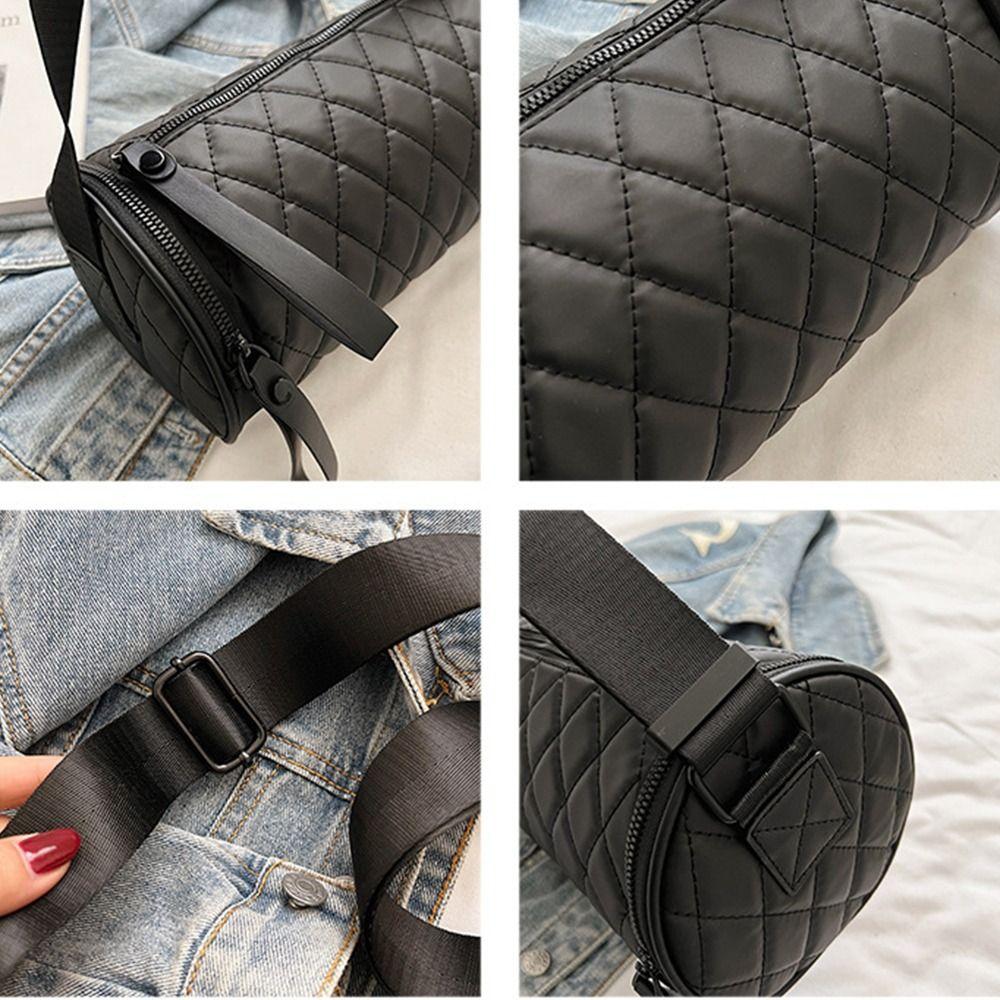 Elegant Rhombus Crossbody Bag Plaid Cylinder Bag Casual Nylon Shoulder Bag  Girls