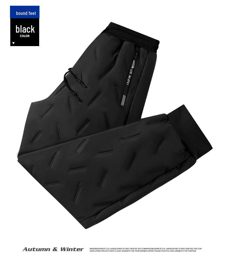 Men's Windproof Winter Sweatpants - Large Size, Cotton, Velvet, Lambskin, Three-Layer Composite, Warm, Casual, Loose Fit