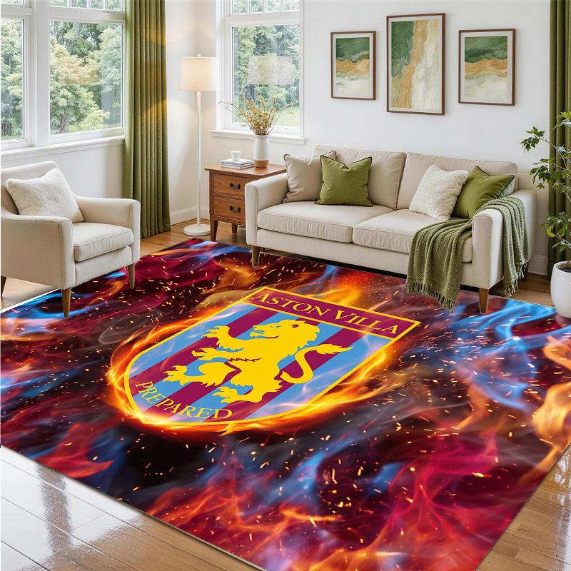 Aston Villa Football Design Crystal Velvet Rug Soft Decorative Mat for Bedroom Entrance