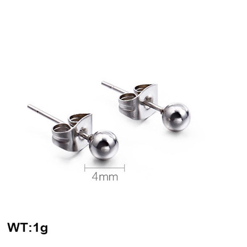 European & American Titanium Steel Round Bead Women's Stud Earrings - Simple Street Style Accessories