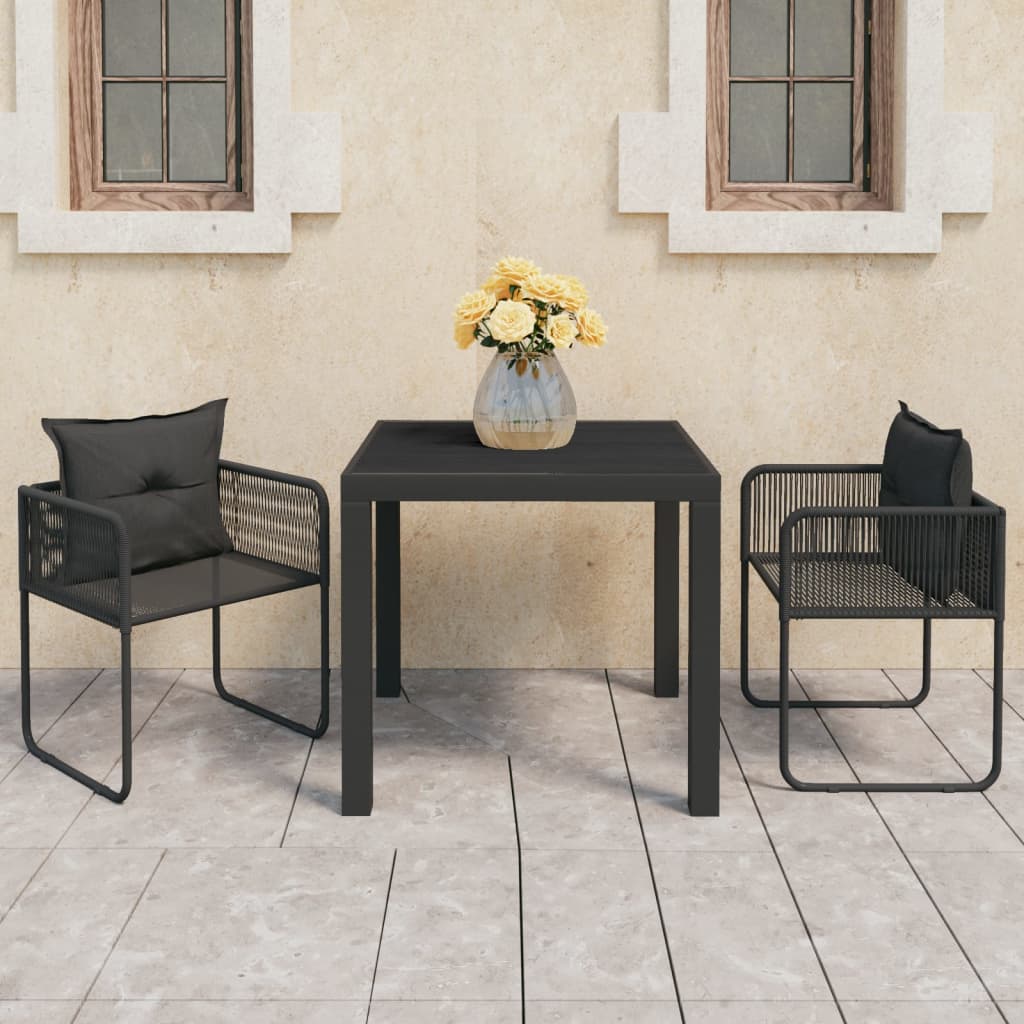 vidaXL 3-tlg. Garten-Essgruppe PVC Rattan Schwarz