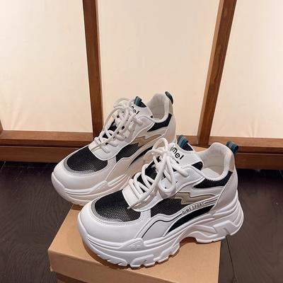 Leer Dikke Zool Binnenin Hoogteverhogend Mesh Papa Schoenen Dames Zomer Nieuw Modieus Veelzijdig Sport Casual Muffin Schoenen