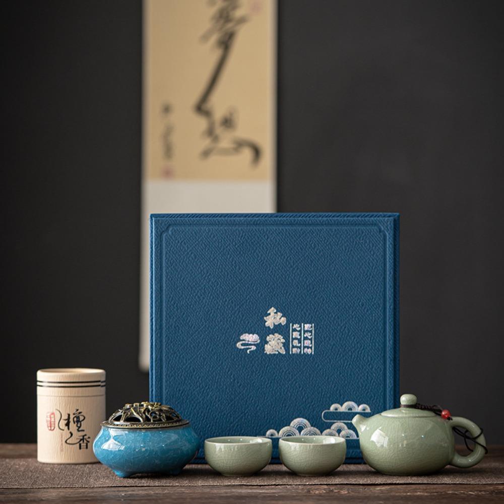 Guochao Ge Kiln Ceramic Kung Fu Tea Set Mid-Autumn Festival Gift Box Guochao