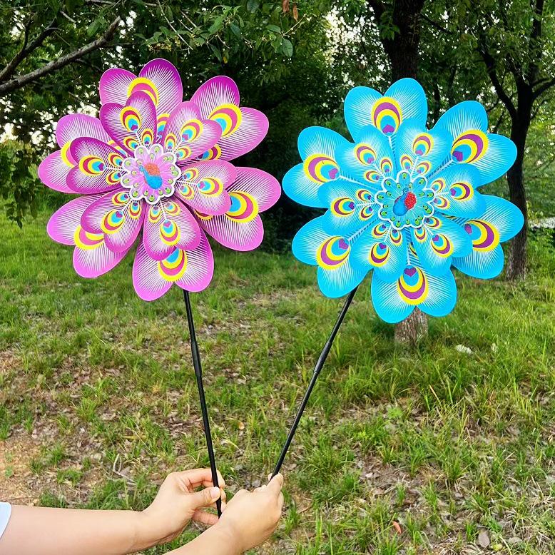 Colorful Outdoor Peacock Double-Layer Large Windmill for Scenic Areas and Night Markets