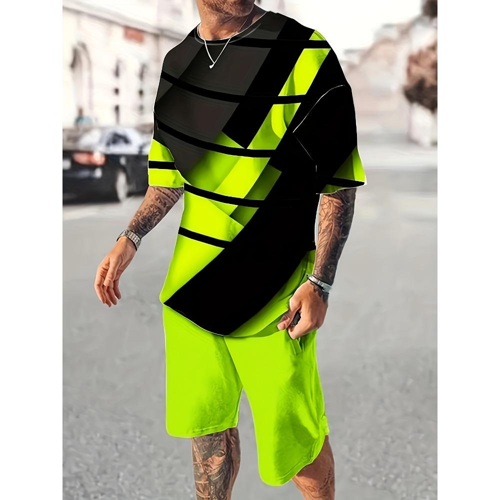 Fashion Casual Men's T-shirt Shorts Set Summer 3D Printed Men's Clothing Daily Elastic Waist Shorts Short Sleeve Set