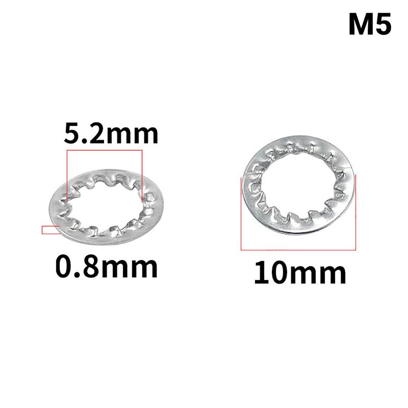 100Pcs M3-M16 Galvanized Carbon Steel Internal Toothed Lock Washers for Electrical Equipment Installation Repairs