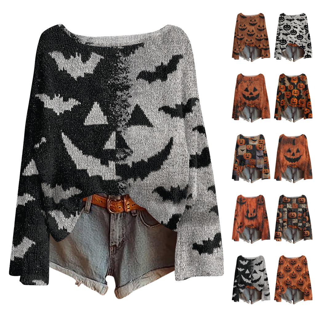 Womens  Fall Sweaters Long Sleeve Print Tops Pullover Sweaters Loose Dressy Casual Basic Clothes