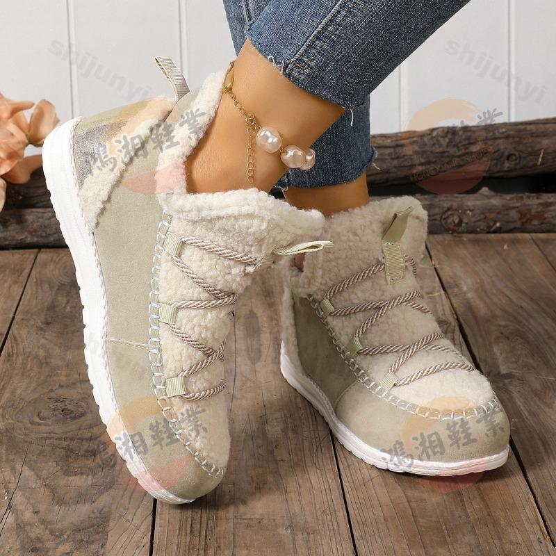 Women's Vintage Thicken Warm Low Top Snow Boots  Winter  Fashion Versatile Plush Fluffy Comfortable Non Slip Cotton Boots