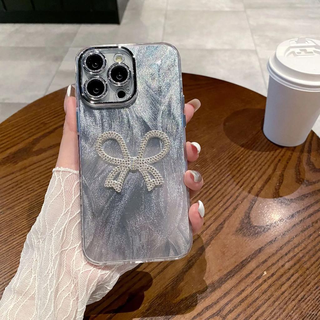 Laser Bow Protective Suitable for Iphone 15 14 13 12 11 Promax 14plus Down Yarn Hard Phone Case