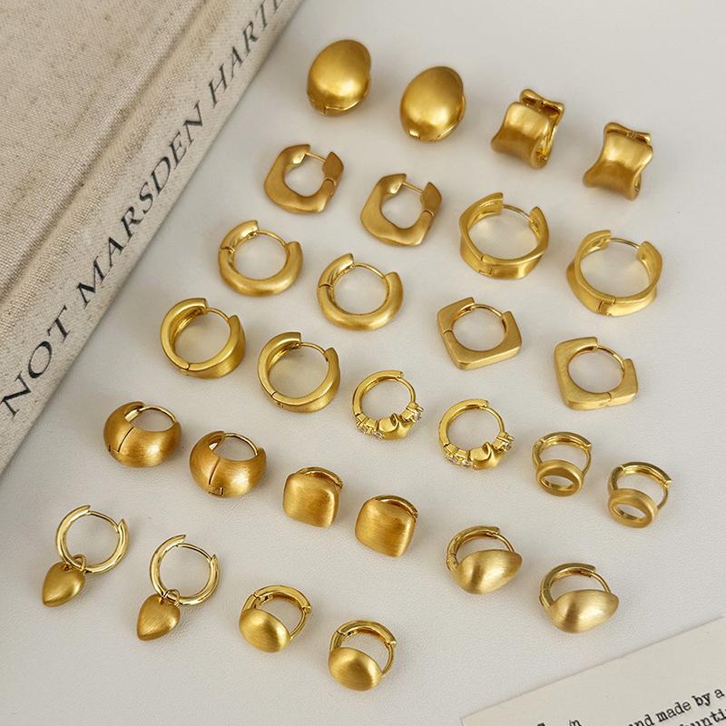 Tibetan Silver 18K Gold Plated Brushed Geometric Hoop Earrings for Women Trendy Fashion  Minimalist Accessories