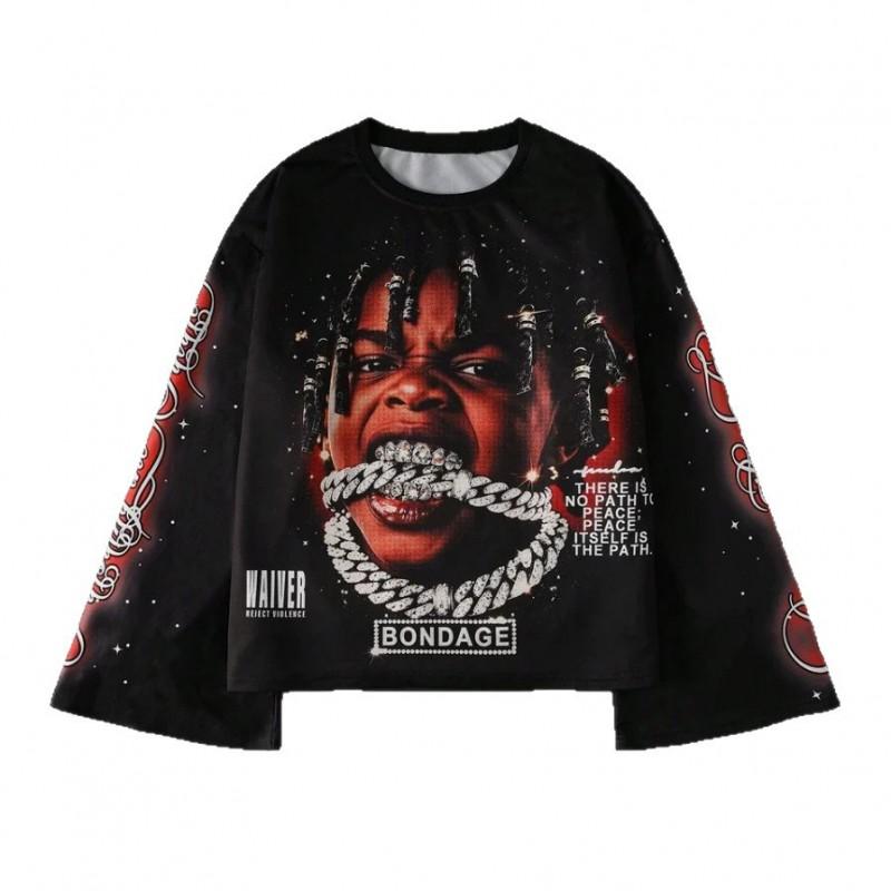 Vintage Cupid Print Gothic Sweatshirt Long Sleeve Flared Top Y2K Streetwear