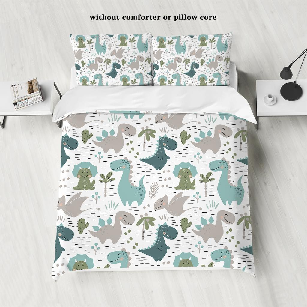 3-piece Down Duvet Cover Set with Cartoon Dinosaur Lion Pattern Print (1 Duvet Cover+2 Pillowcases, No Core) Soft Bedding Set