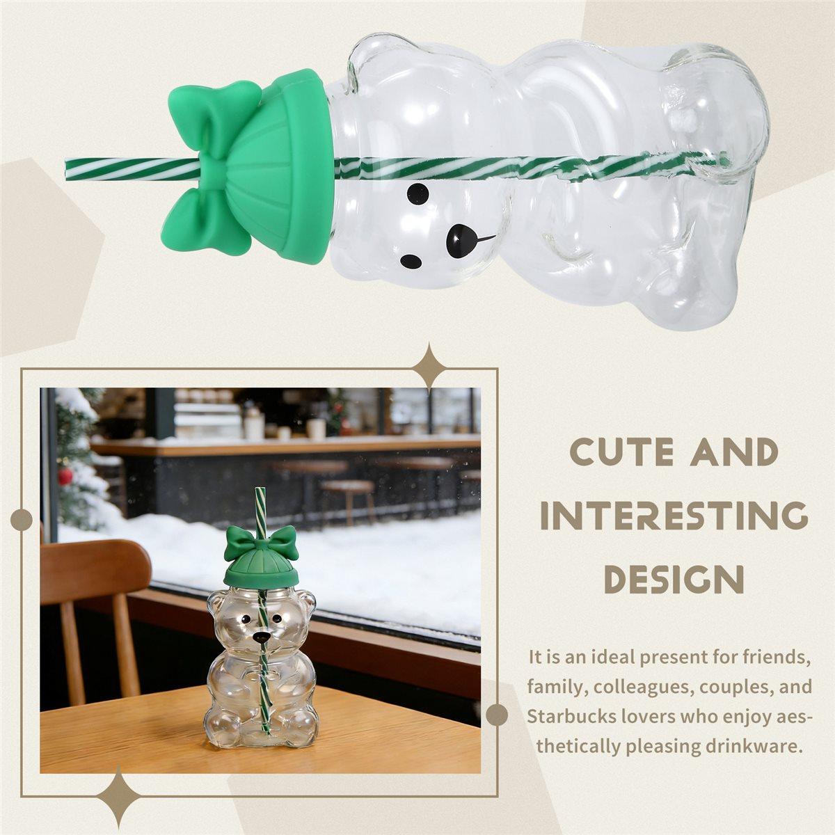 500ml Glass Bear Cup with Straw, Star Bear Honey Glass Mug, Clear Milk Coffee Cup, Transparent Drinking Cup China Mainland