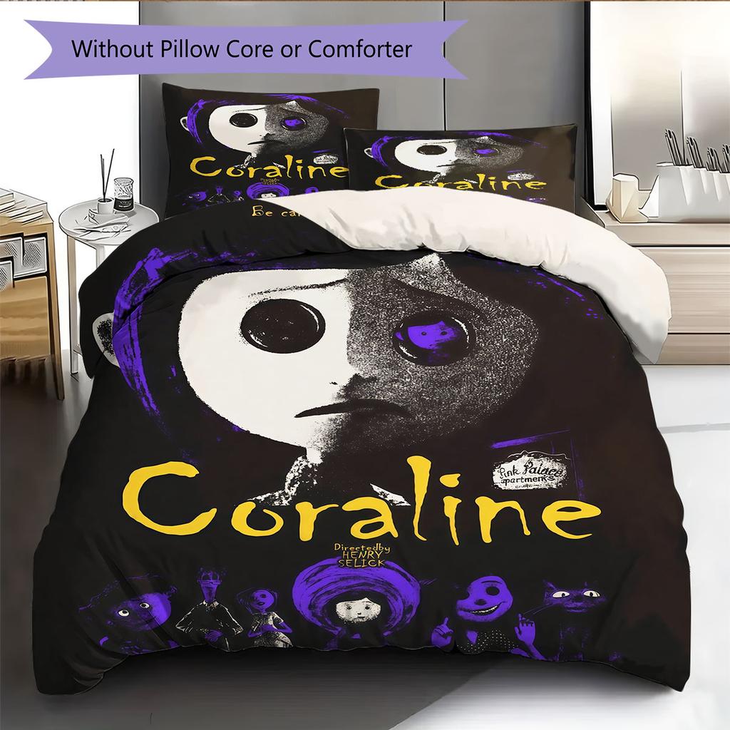 Coraline Jones Poster Pattern Bedding Home Decoration Birthday Gift ( 1 Duvet Cover + 2 Pillowcase, Without Core),fan Merchandise.