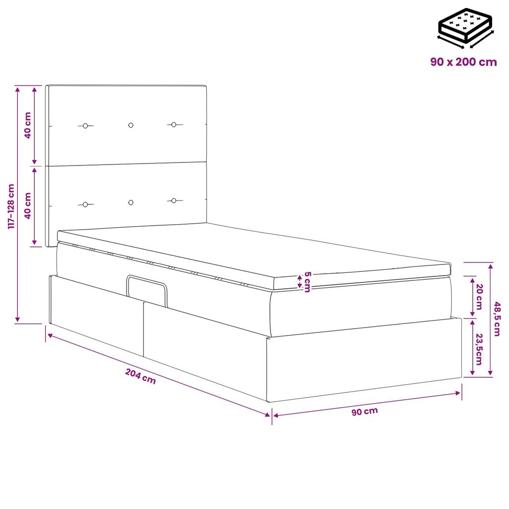 Storage Bed with Mattress Light Grey 90 X 200 Cm Fabric