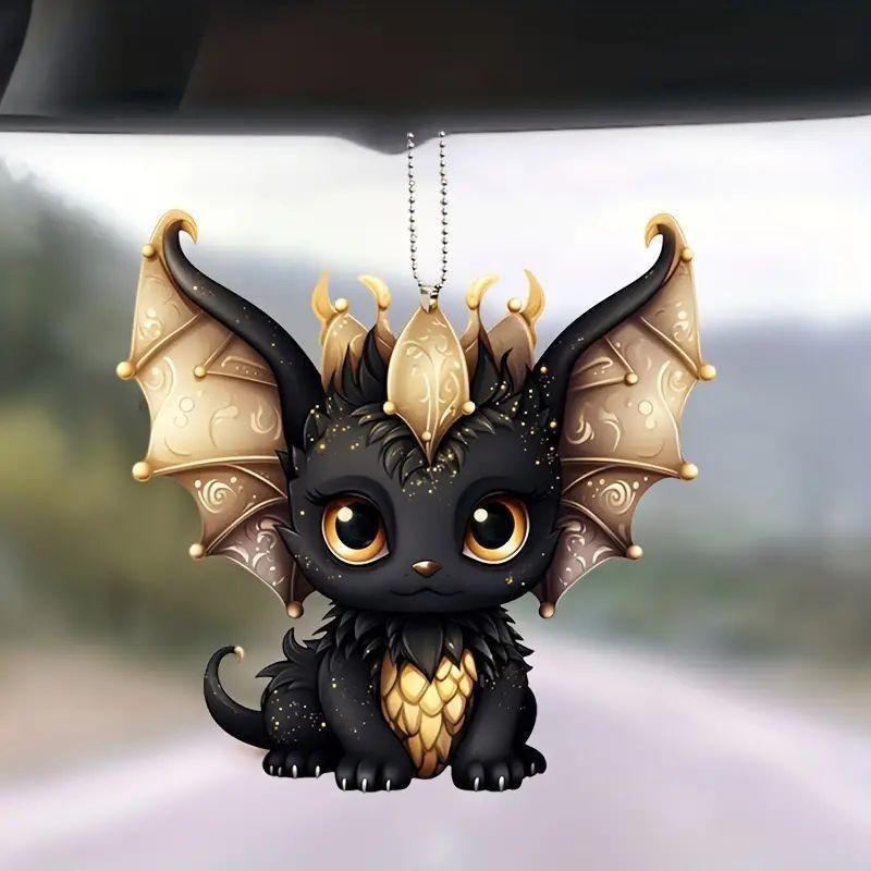 Flat Surface Acrylic Black Dragon Pendant With Cartoon Style For Gift Use