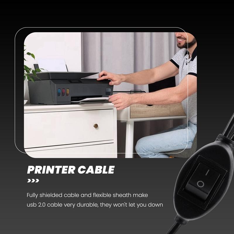 2 In 1 Printer Cable USB A To B Male To Male Printer Cable For Hp Canon Samsung Printer Splitter For Two Computers