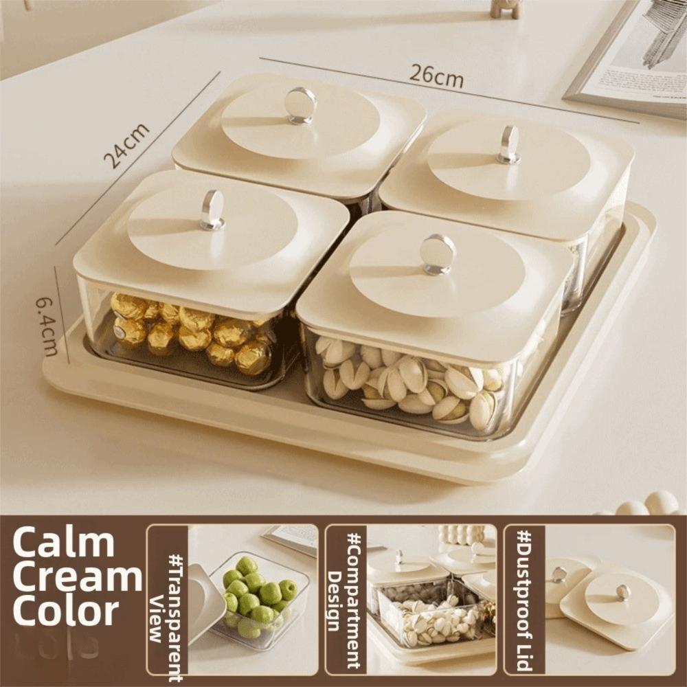 Wood Grain Snack Storage Box with Tray & Lid 2/4 Jars Coffee Table Dessert Plate Square Dustproof Nuts Candy Fruits Organizer