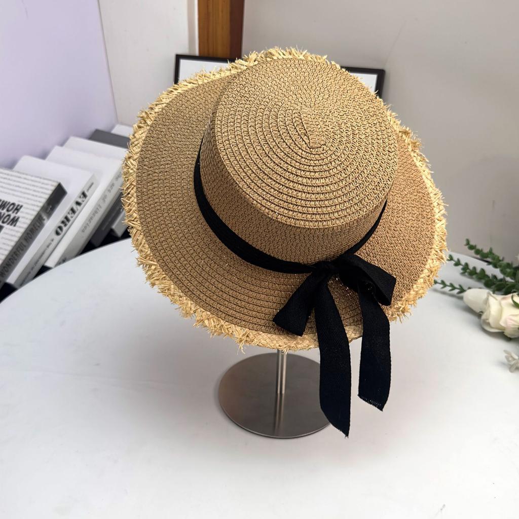 Summer French Flat Edge Beach Hat Seaside Vacation Sun Protection Versatile Top Hat Premium Sunshade Straw Hat Women