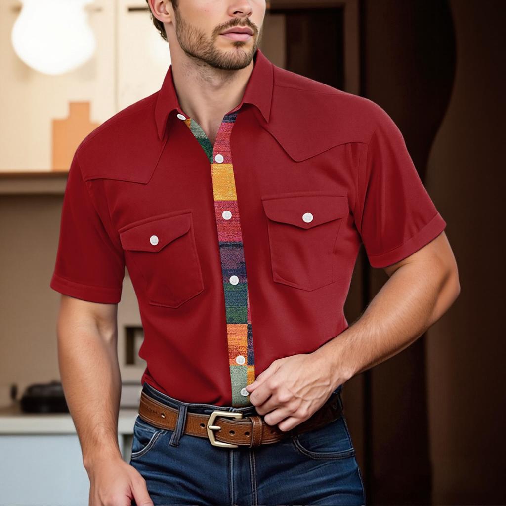 Men'S Fashionable Lapel And Shoulder Length Short Sleeved Casual Top