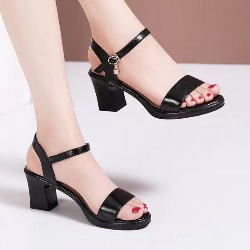 

2026 Zapatos De Mujer Women Classic Comfort Black Patent Leather Peep Toe High Quality Sandal Shoes Lady Fashion Work Heel Shoes 35 чёрный