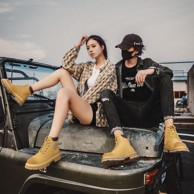 Men High Top Boots Fashion Casual Women Leather Lace Up Ankle Boot Non Slip Hiking Boots for Men Motorcycle Booties Botas Hombre