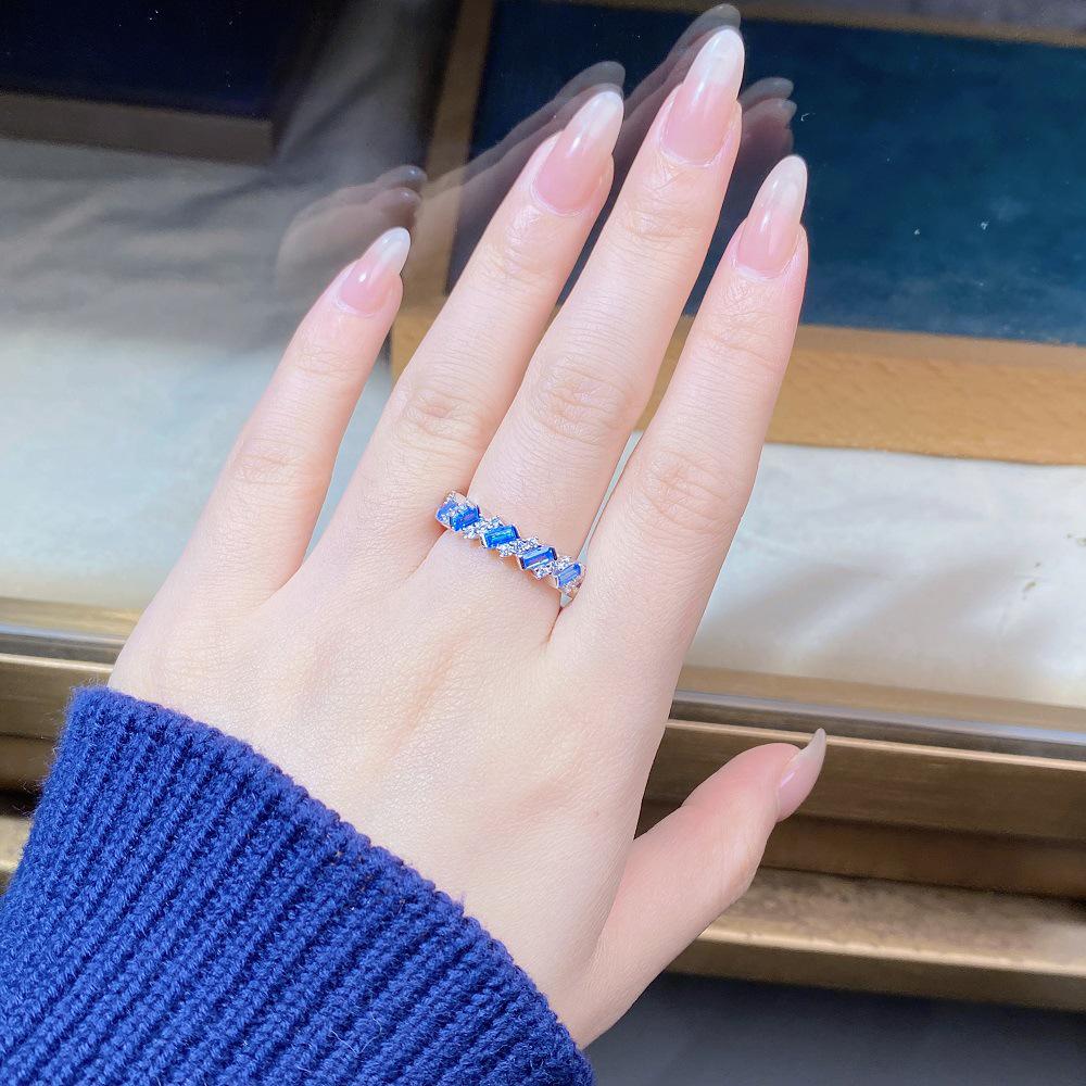 Bague Alliance Éternité en Argent Sterling S925 Aigue-marine & Zircon