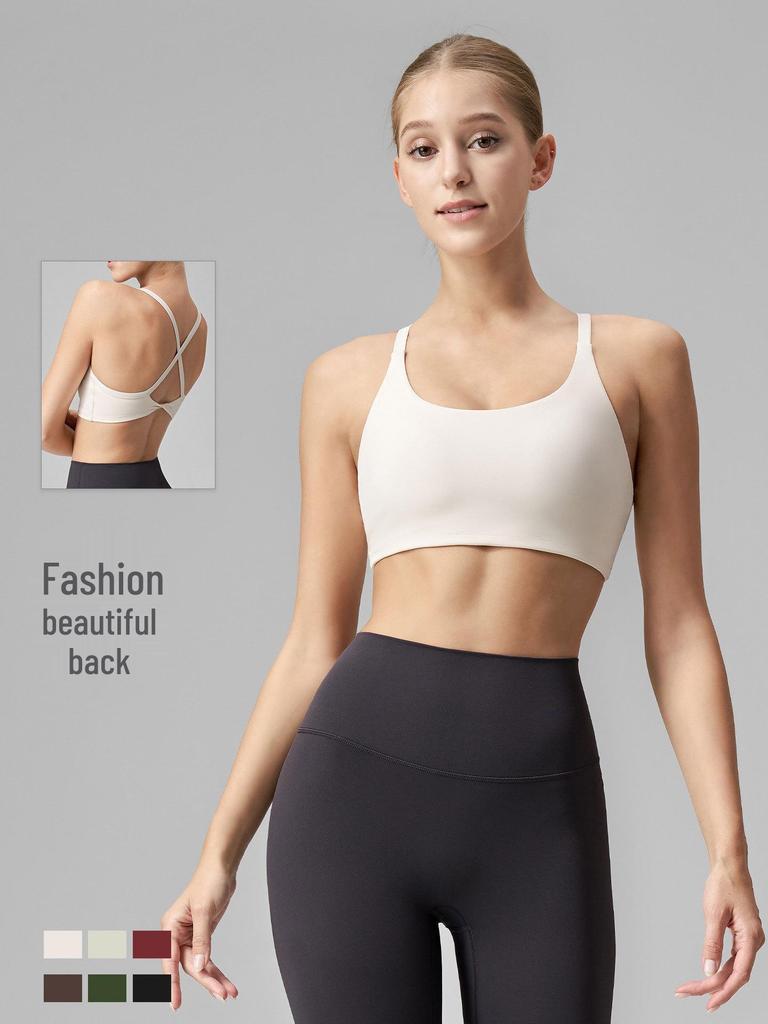 Women's Cross-Back Sports Bra: Sexy, Stylish Design for Pilates, Fitness, and Yoga, with Fixed Cups and Thin Straps for Outdoor Wear.
