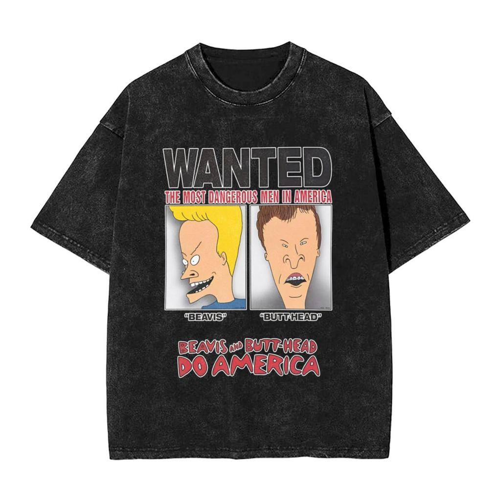 Harajuku Cotton Oversized TshirtMen Short Sleeve TeesBeavis And Butthead Summer Loose Washed Tops TShirt