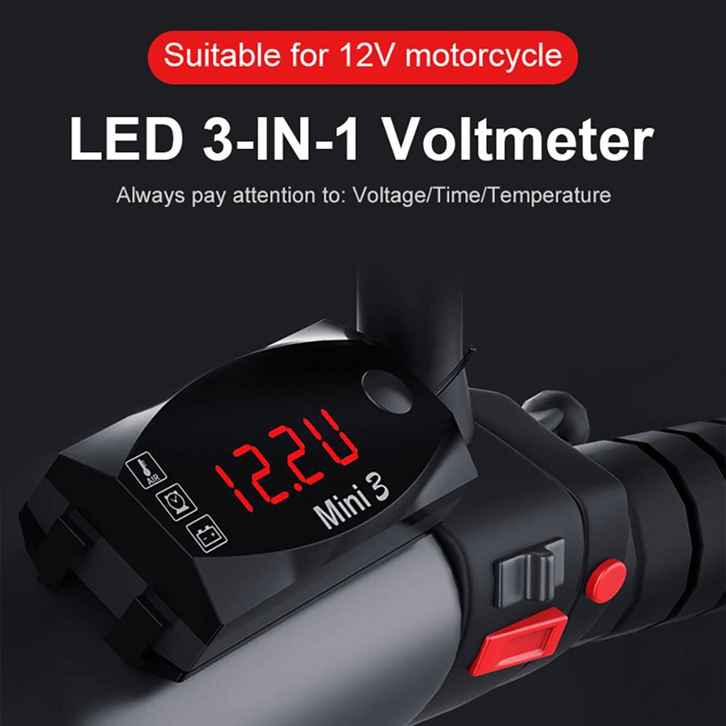 3 in 1 Motorcycle Meter LED Digital Time Clock Thermometer Voltage Voltmeter Waterproof Battery Monitor Gauge 6 30V for
