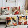 Cat Soft Pillow Case For Sofa Living Room Colorful Home Office Cartoon Decor Protective Cute Covers Kitten Without Pillow-Insert