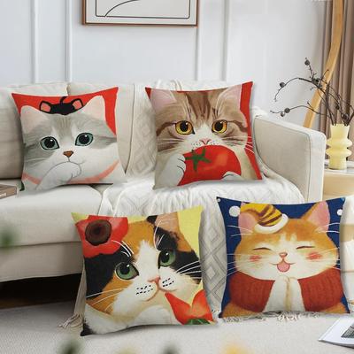 Cat Soft Pillow Case For Sofa Living Room Colorful Home Office Cartoon Decor Protective Cute Covers Kitten Without Pillow-Insert