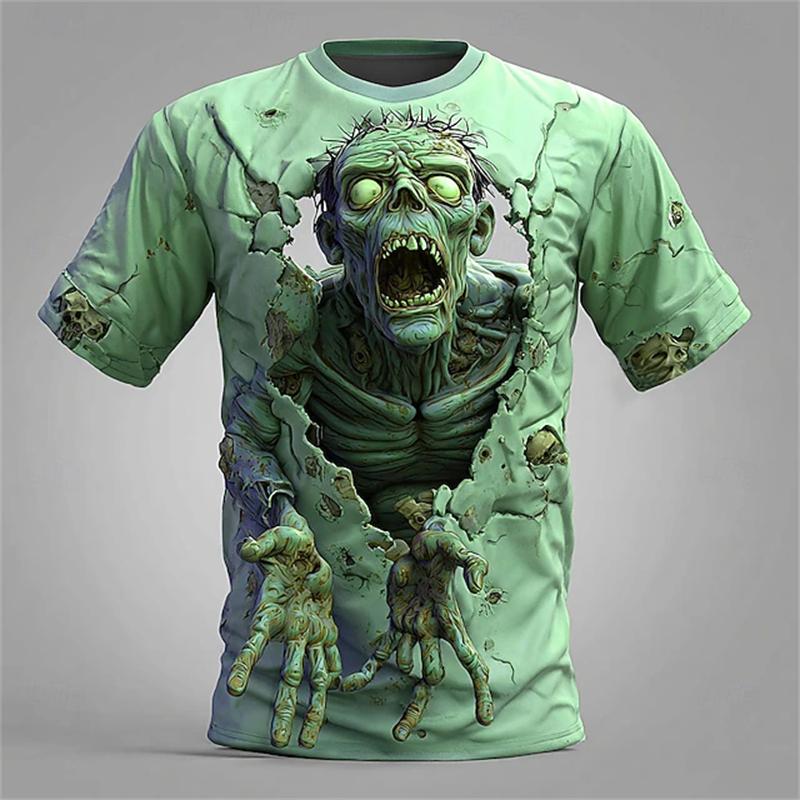 New Halloween Pumpkin Print Men's T Shirt Personality Hip Hop Trend Short Sleeve T-Shirts Y2k Clothes Casual Funny Terror Tops