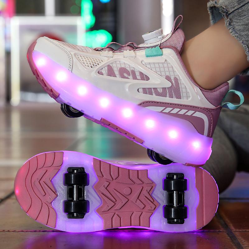 Summer Heely Shoes Girls Mesh Breathable Roller Skates Female Students Four-wheel Rechargeable LED Sports Skates Boys Glowing Sports Shoes
