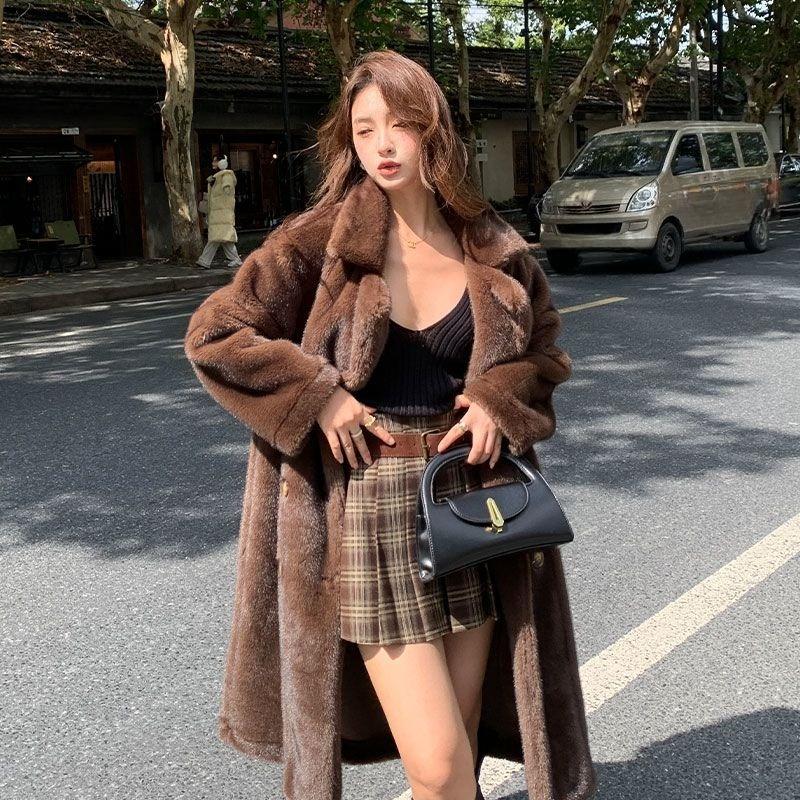Fashion Women Faux Mink Fur Coat Winter Warm Plush Jacket Long Comfortable Eco Friendly Outerwear