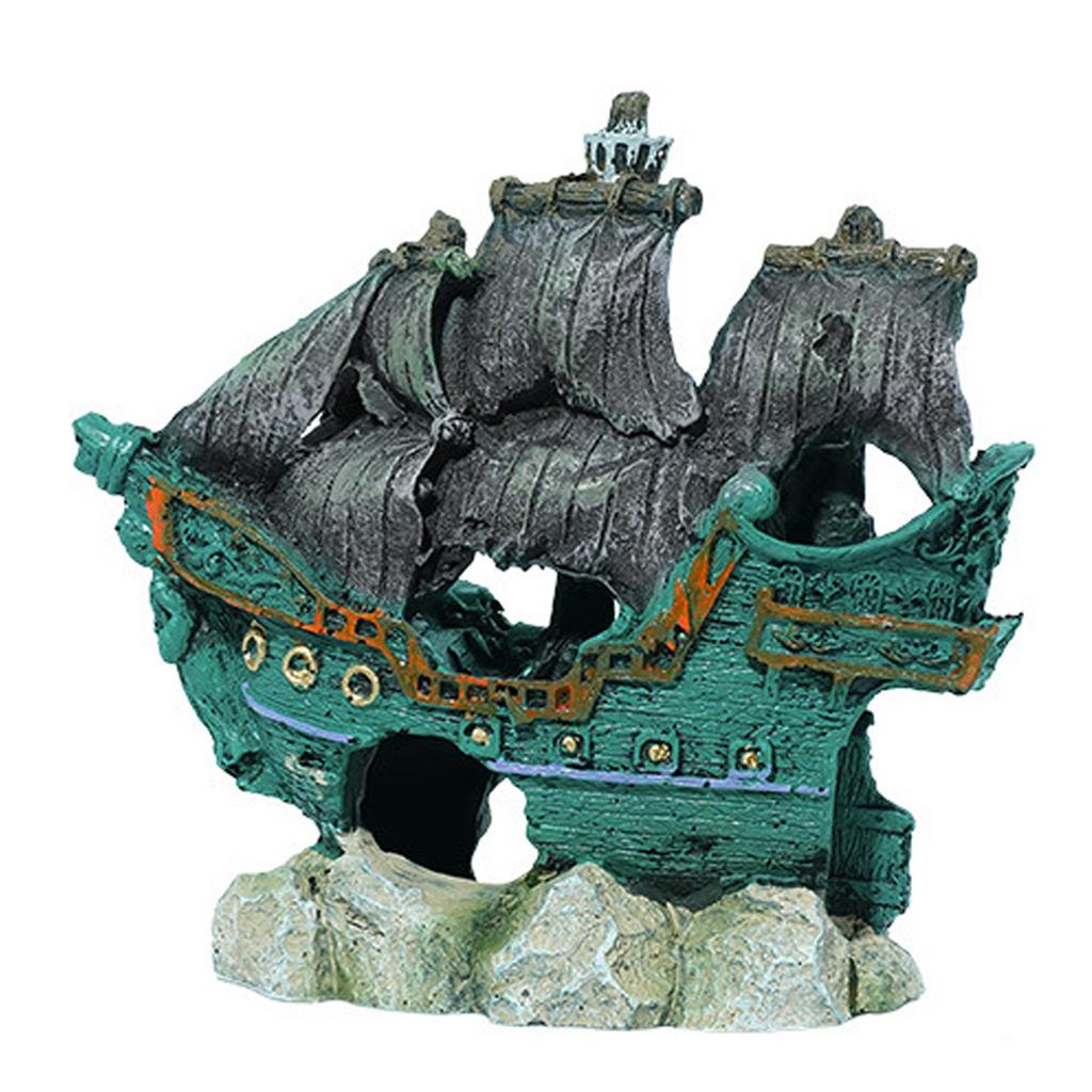 Aquarium Decorations Realistic Boat Landscaping Resin Wrecked Ship for Potted Plant Shrimp and Fish Shelter Cave House