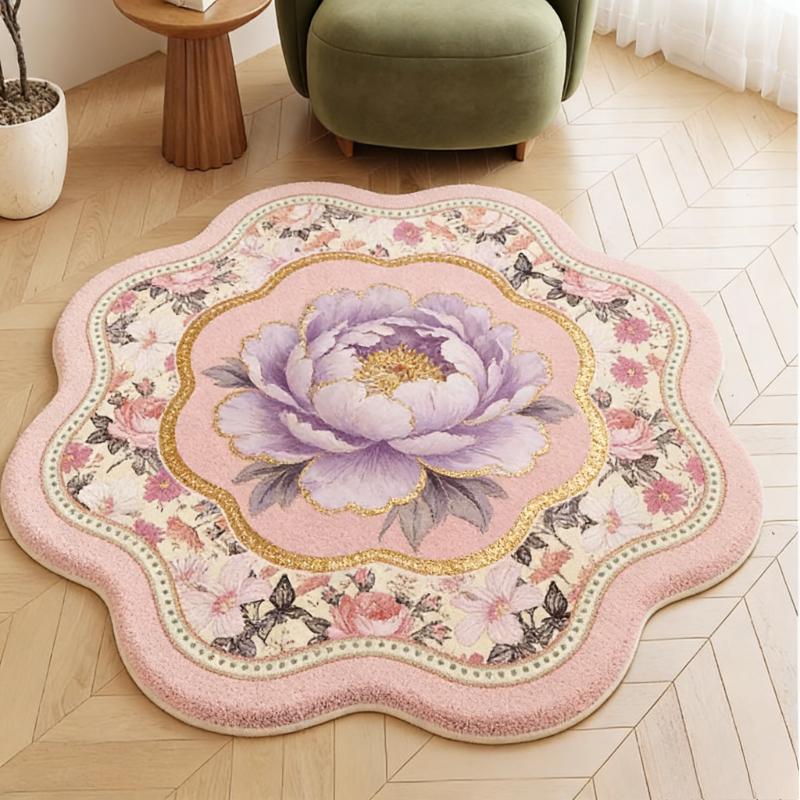 Flower Pattern Carpets for Living Room Fluffy Soft Pink Rug French Style Bedroom Decor Pink Carpet Thick Plush Bedside Floor Mat