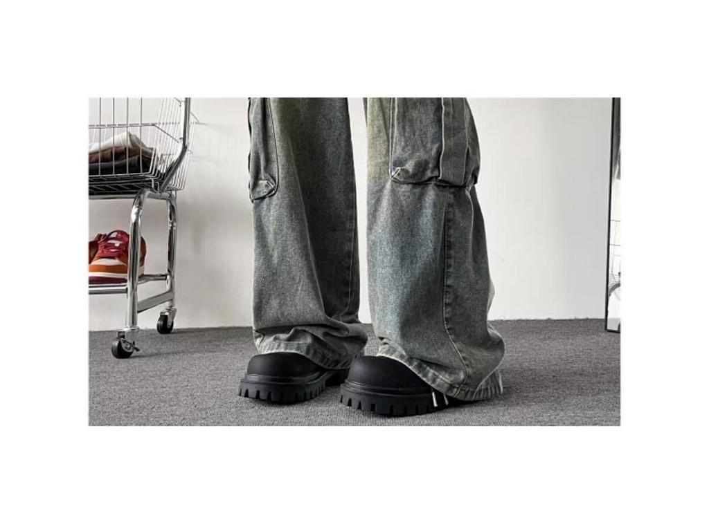 Men's Summer Trendy Wide-Leg Cargo Jeans with Large Pockets - Washed Retro Floor-Length Pants