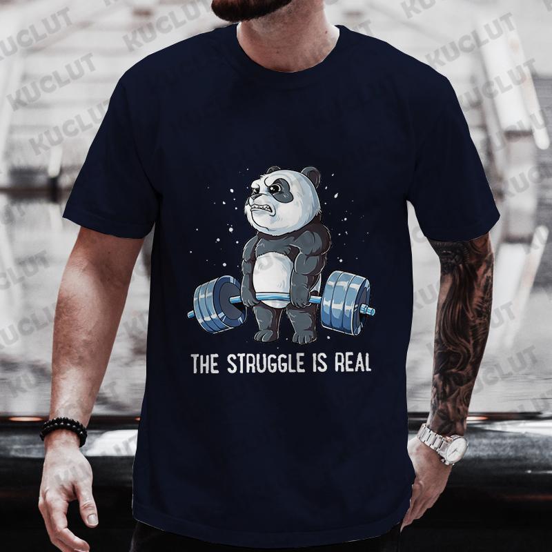 The Struggle Is Real Panda Weightlifting Graphic T Shirt Man Clothes Tops Short Sleeve Men's Brand T-shirt Gym Men's O-neck Tees