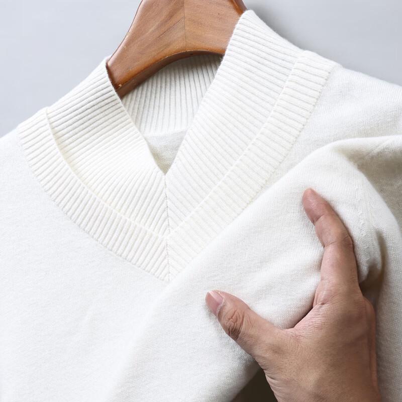 Hengyuanxiang Men's Autumn/Winter 100% Wool Faux Two-Piece V-Neck Sweater