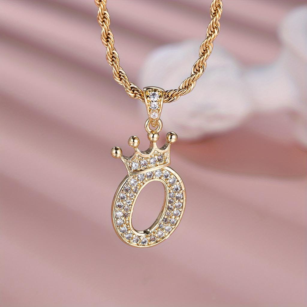 1 Pc Golden Color 26 English Letter Princess Crown Necklace Pendant Wedding Band Jewelry Valentine's Day Gift