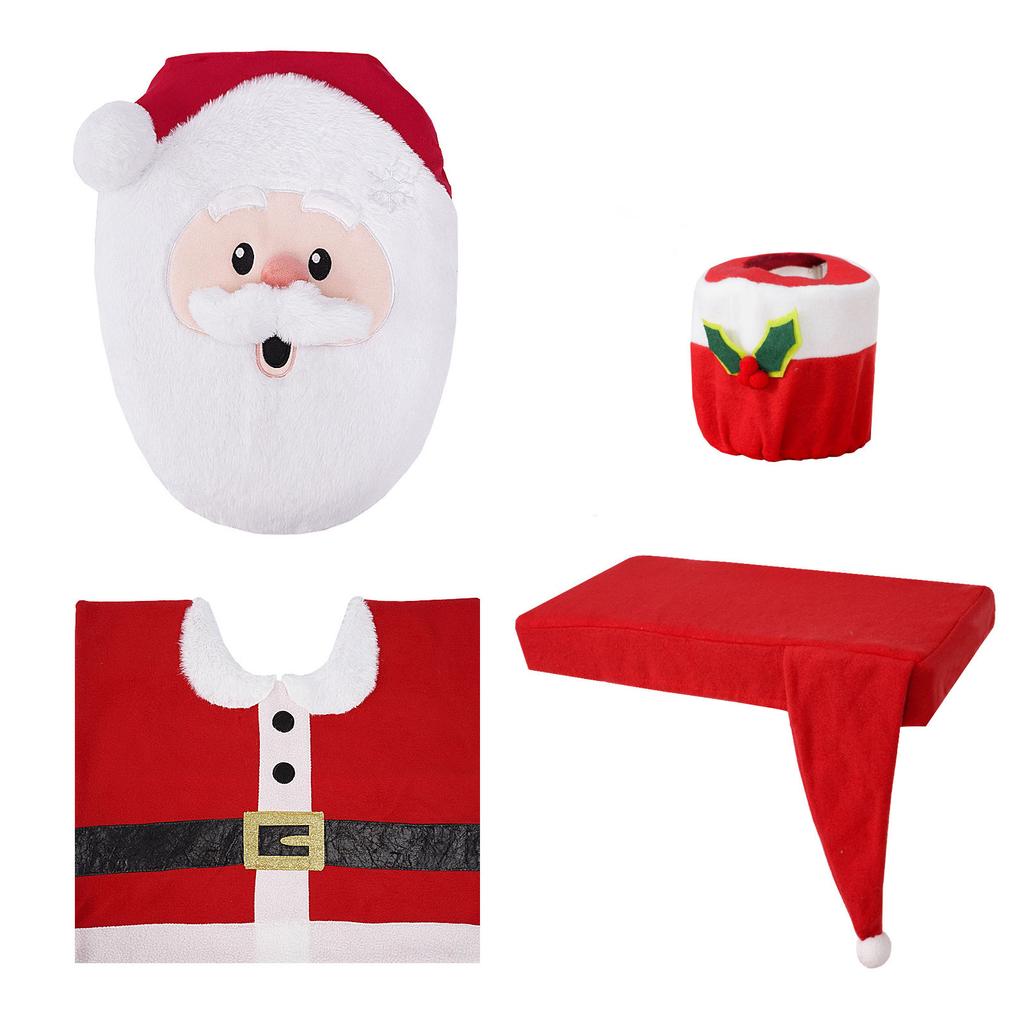 Christmas Bathroom Decoration Set 4Pcs with Toilet Cover Rugs Tank Cover Paper Box Cover Festive Indoor Party Decor