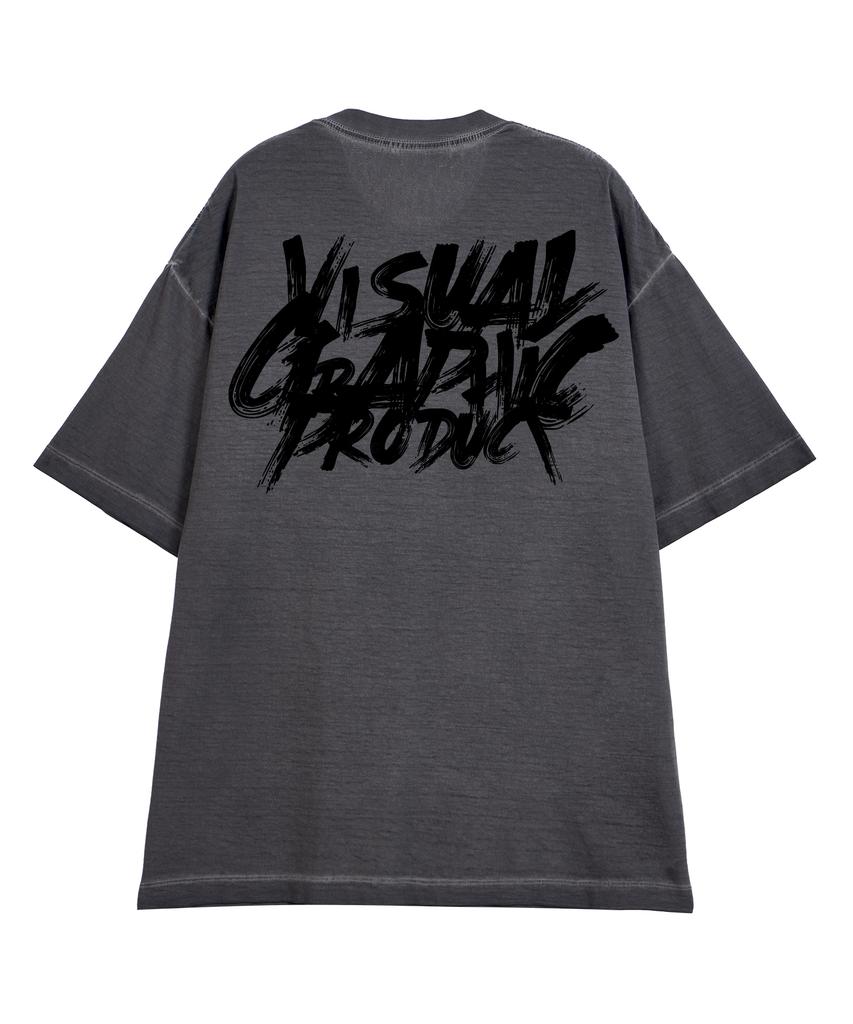 BY.L Paint Graffiti Logo Pigment Short Sleeve T-Shirt Charcoal