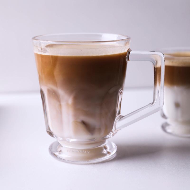 American Layered Iced Coffee Cups, Classic Cold Extract Latte Glass Mug with Handle, Small Teacup Water, Nordic Crystal Glasses