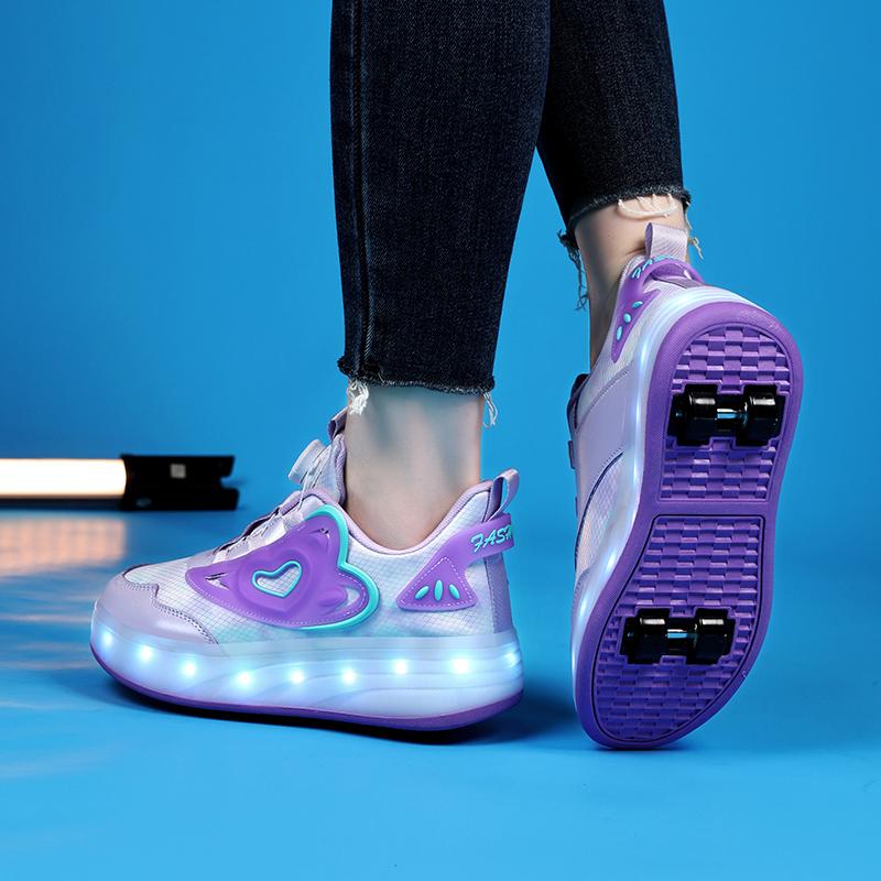 Childrens Skate Shoes USB Light Comfortable Roller-skating Sneakers Outdoor Sports Walking Girls Pink Roller Skate Shoes for Kid