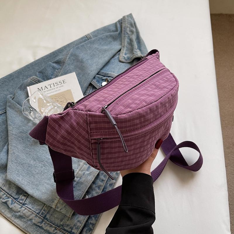 Grid Pattern Waist Bag Multiple Pockets Fashionable Crossbody Bag for Women Street Style Accessory