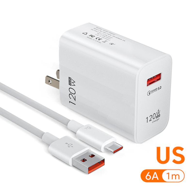 

120 Вт USB быстрое зарядное устройство Quick Charge 3.0 USB C кабель зарядный кабель типа C телефон зарядное устройство адаптер для iPhone 14 Xiaomi Samsung Huawei US Plug