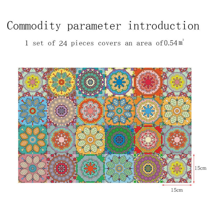 24 de bucăți autocolante de faianță cu mandala, retro, colorate, impermeabile, rezistente la căldură, autoadezive, perete de țiglă