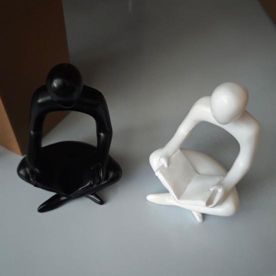 Moderne Leesbeeldje, Abstracte Denker Beeldhouwwerk, Kleine Lezend Boek Beeldje van Hars voor Woonkamer, Bureau, Boekenkast Woondecoratie